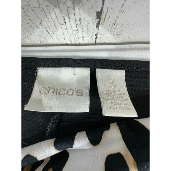 Chicos Tunic Size 3 or XL Asymmetrical Hem Leopard Black‎ Color Block 3/4 Sleeve - Picture 3 of 8